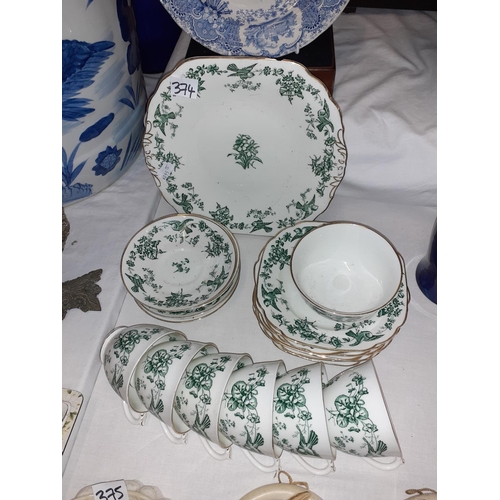 374 - 20 Piece Green & White Swansea Tea Set.