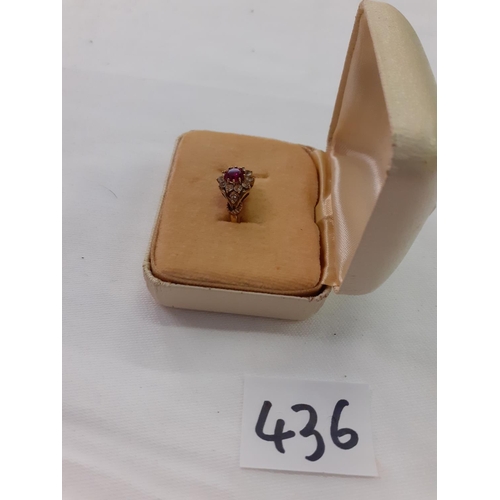 436 - 9ct Gold Diamond & Pink Sapphire Cluster Ring Size M.