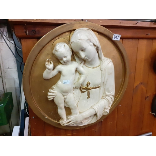 461 - Circular Plaster Madonna & Child Wall Plaque.