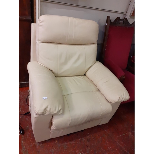 482 - Cream Leatherette Electric Rise & Recline Arm Chair.