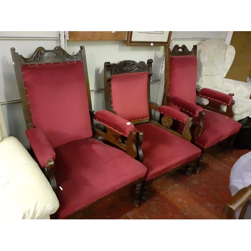 483 - Set of 3 Upholstered Mahogany Framed Carver/Library Chairs.