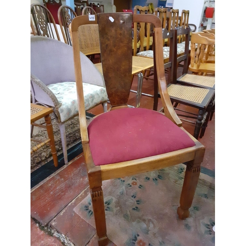 488 - Oak Framed Occasional Chair with Burr Walnut Central Back Panel.