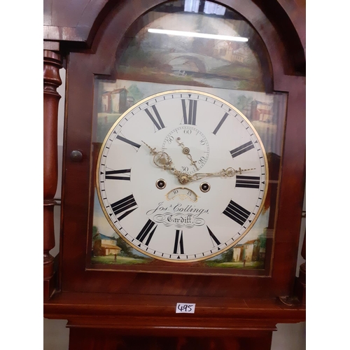 495 - 8 Day Joseph Collins of Cardiff Mahogany & Oak Inlaid Grandfather Clock Circa 1850 in Working Condit... 