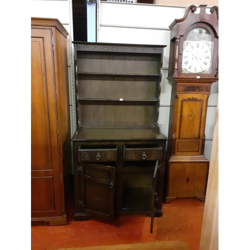 496 - Dark Oak Closed Back Double Dresser with Two Drawers over Two Cupboards.