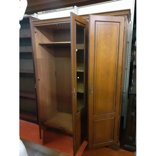 497 - Mahogany Triple Wardrobe with Mirrored Central Door, Double Hanging Rail & Shelves.