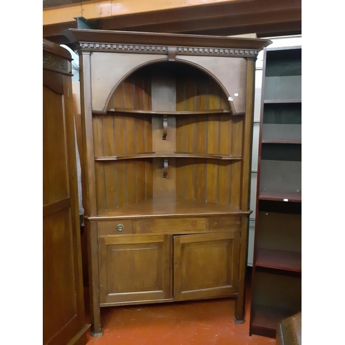 499 - Large Mahogany Corner Cabinet with Open Top over Double Cupboard and Drawers - Approx 4ft Across the... 