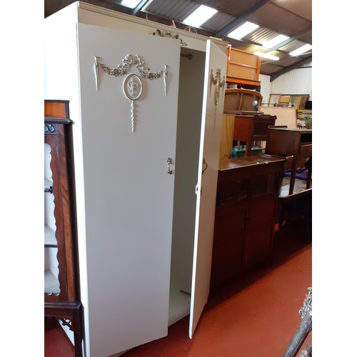 502 - Cream & Gilt Double Wardrobe with Hanging & Shoe Rails.