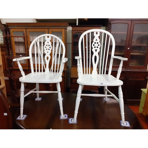 516 - His & Hers Spindle Wheel Back Painted Carver Chairs.