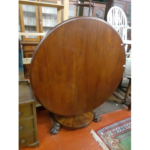 519 - Large Circular Mahogany Tilt Up Breakfast Table on Claw Feet - Approx 120cm diameter.