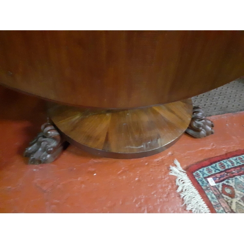 519 - Large Circular Mahogany Tilt Up Breakfast Table on Claw Feet - Approx 120cm diameter.