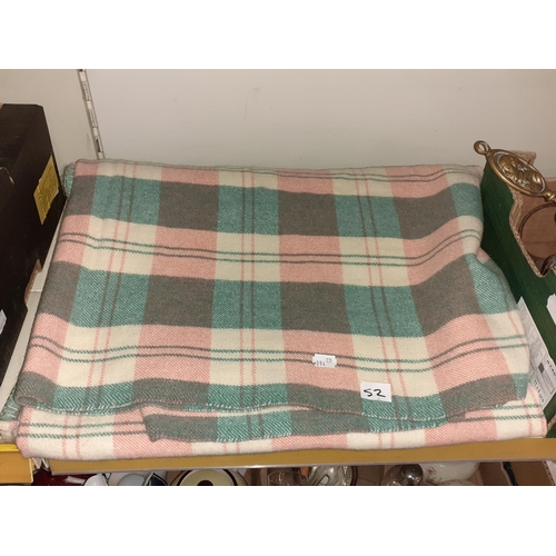 52 - Green, Pink & Cream Welsh Blanket.