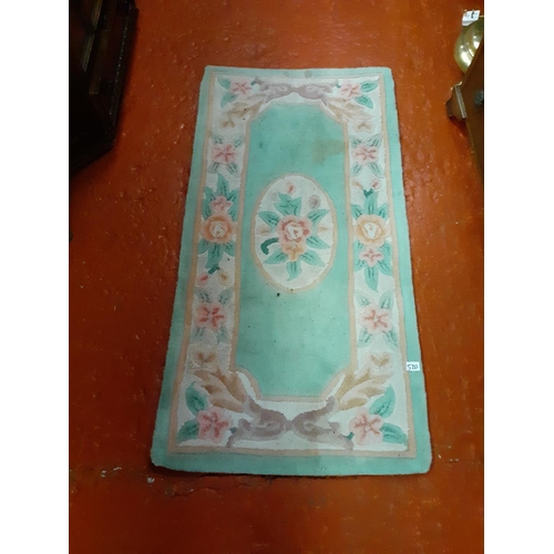 520 - Mint Green Floral Chinese Woollen Rug - 60cm x 120cm.