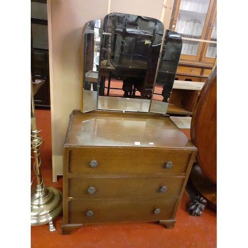 521 - Vintage Oak 3 Drawer Vanity Unit with Triple Mirror.