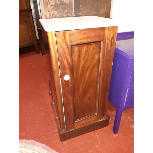 528 - Mahogany Single Door Pot Cupboard with Two Shelves and Solid Marble Top.