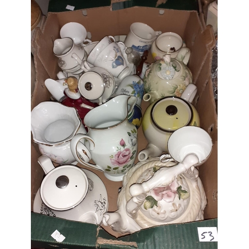 53 - Box of China to Include Teapots, Jugs etc.