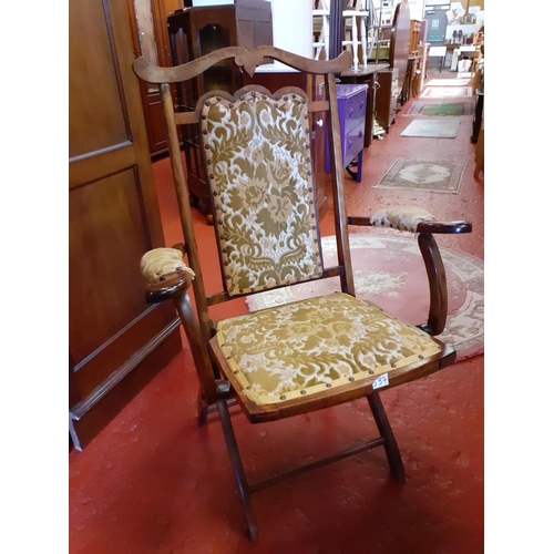 537 - Vintage Oak Framed Folding Upholstered Chair.