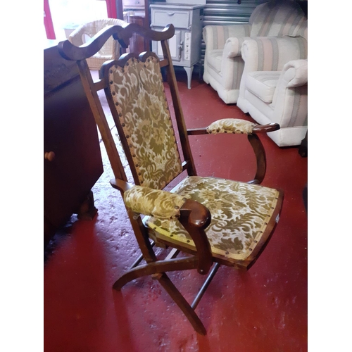 537 - Vintage Oak Framed Folding Upholstered Chair.