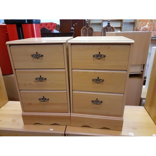 540 - Pair of Pine Effect Three Drawer Bedside Cabinets.