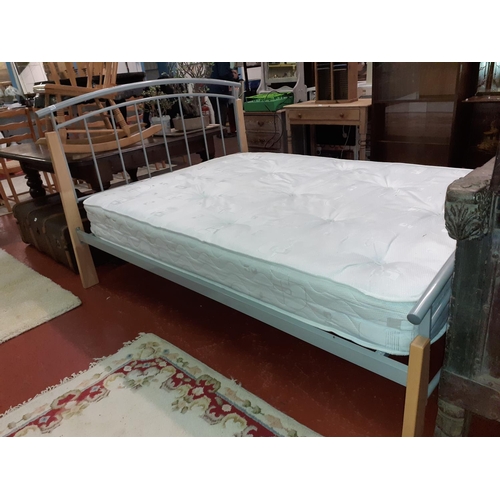 553 - Metal and Pine Framed Double Bed with Mattress.