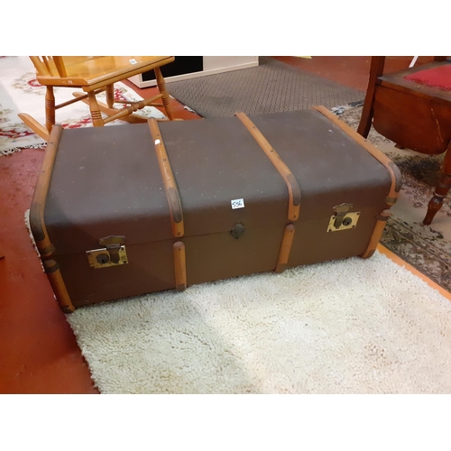 556 - Large Vintage Banded Travel Trunk.