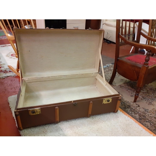 556 - Large Vintage Banded Travel Trunk.