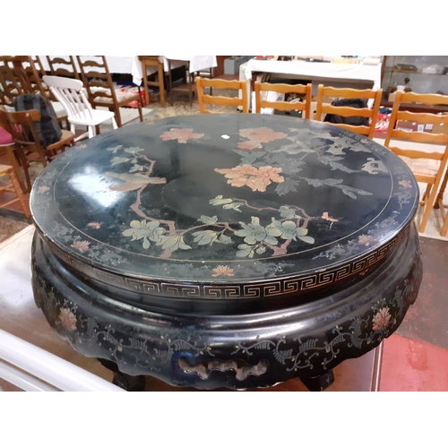 557 - Circular Hand Painted Oriental Table with Floral & Bird Design.