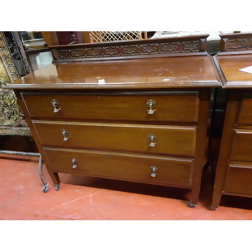 562 - Mahogany 3 Drawer Chest of Drawers with Carved Back Detail.