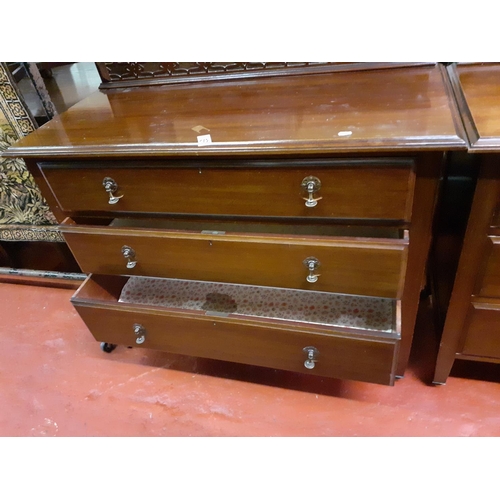 562 - Mahogany 3 Drawer Chest of Drawers with Carved Back Detail.