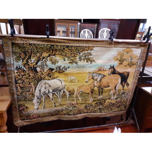 563 - Silk Wall Hanging Tapestry of Horses - Approximately 6ft Wide by 4ft High.