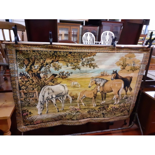 563 - Silk Wall Hanging Tapestry of Horses - Approximately 6ft Wide by 4ft High.