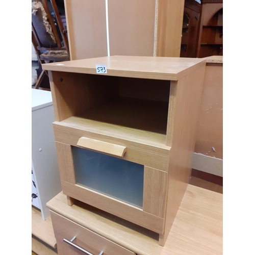 573 - Oak Effect Single Drawer Bedside Cabinet.