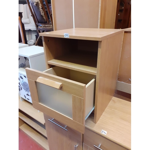 573 - Oak Effect Single Drawer Bedside Cabinet.