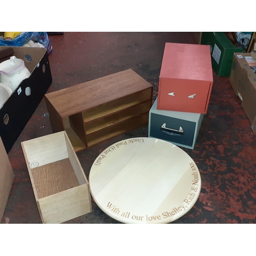 58 - Quantity of Storage Boxes & Drawers along with Wooden Lazy Susan.