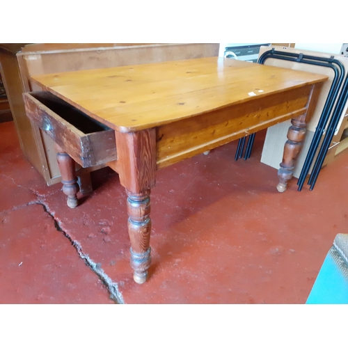 580 - Solid Pine Farmhouse Table with Single End Drawer.