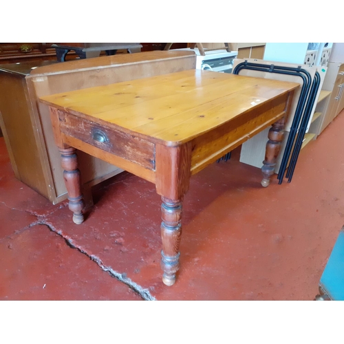 580 - Solid Pine Farmhouse Table with Single End Drawer.