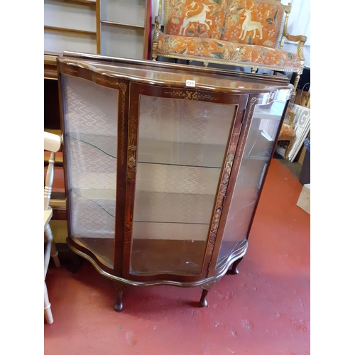 582 - Bow & Serpentine Fronted, Glazed Single Door Display Cabinet with Oriental Theme Hand Decoration.