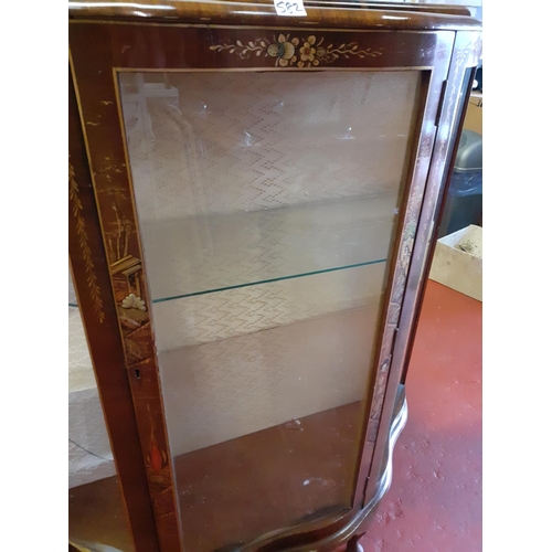 582 - Bow & Serpentine Fronted, Glazed Single Door Display Cabinet with Oriental Theme Hand Decoration.