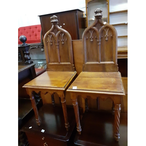 584 - Pair of Mahogany Gothic Revival Hall Chairs.