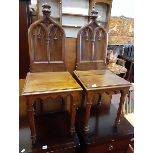 584 - Pair of Mahogany Gothic Revival Hall Chairs.