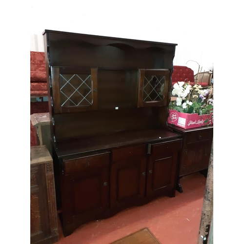 592 - Solid Oak Two Door Glazed Top Dresser with 3 Drawers - No Handles.