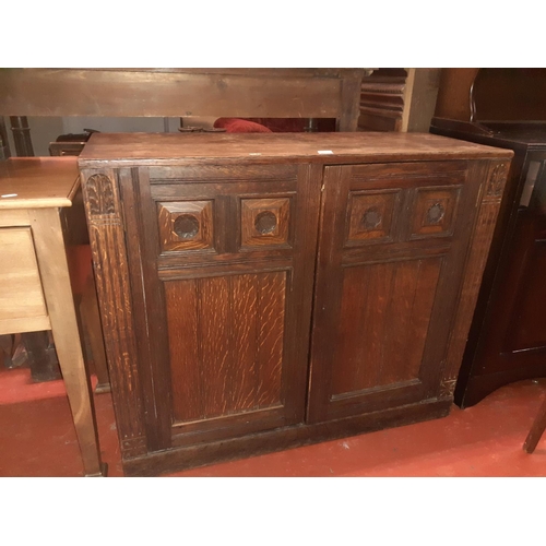 594 - Vintage Oak Two Door Cupboard with Carved Panels.