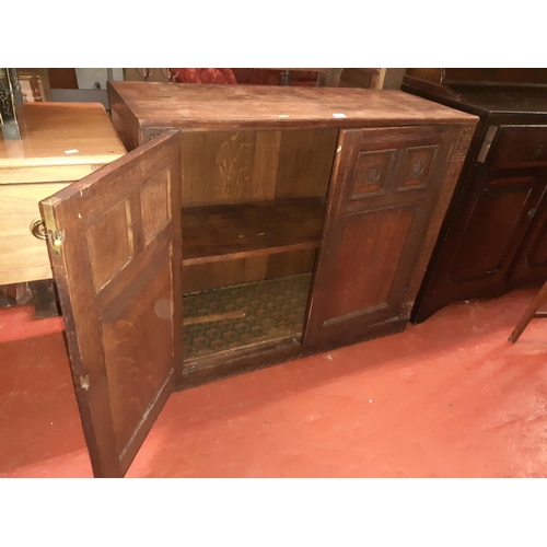 594 - Vintage Oak Two Door Cupboard with Carved Panels.