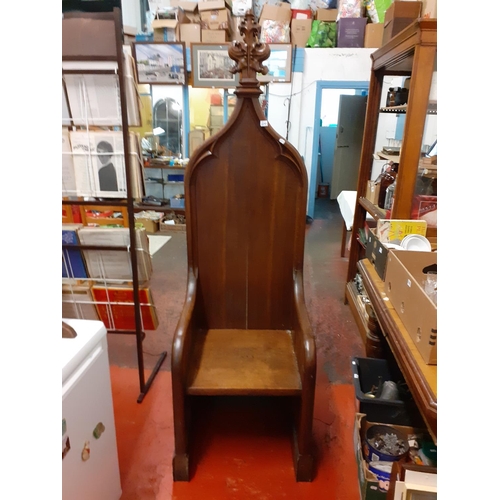 604 - Vintage Oak High Backed Clergy Chair.