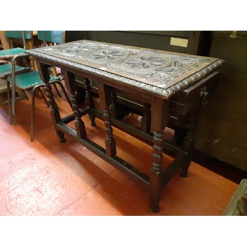 614 - Mid 19th Century Solid Oak Carved Centre Table with Single End Drawer - Approximately 42