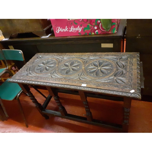 614 - Mid 19th Century Solid Oak Carved Centre Table with Single End Drawer - Approximately 42