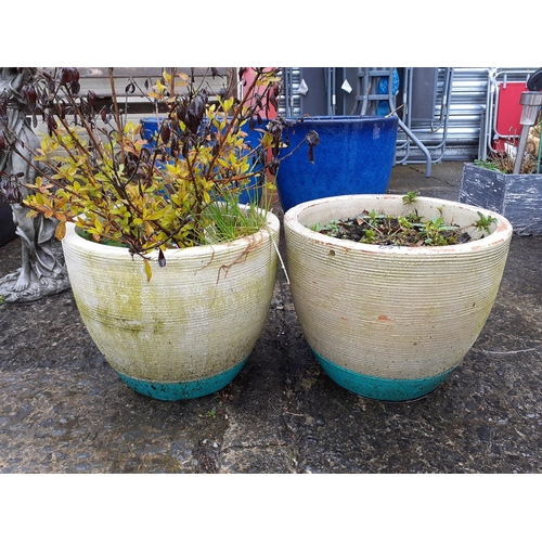 639 - Pair of Ceramic Ribbed Plant Pots -Approximately 11