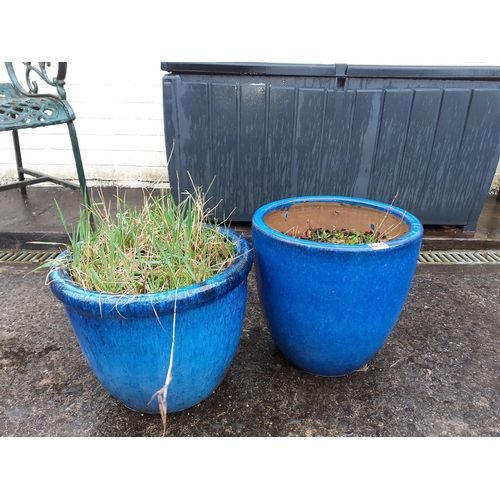 649 - Two Blue Ceramic Planters - Approximately One is 13