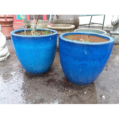 651 - Pair of Blue Ceramic Plant Pots - Approximately 13.5