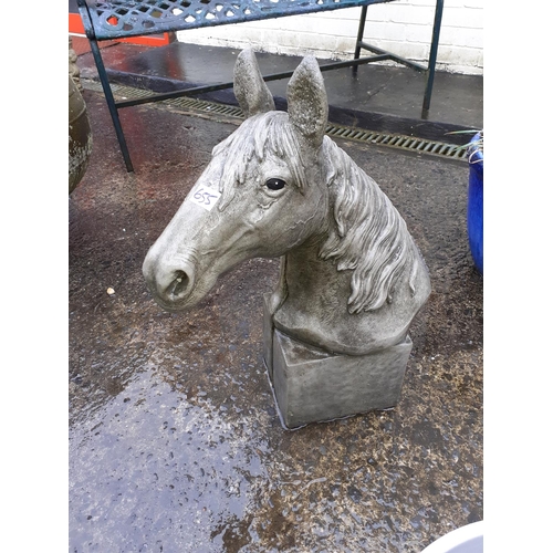 655 - Concrete Garden Horses Head on Plinth.