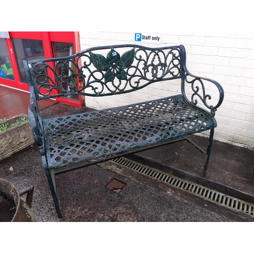 656 - Green Metal Patio Garden Bench.